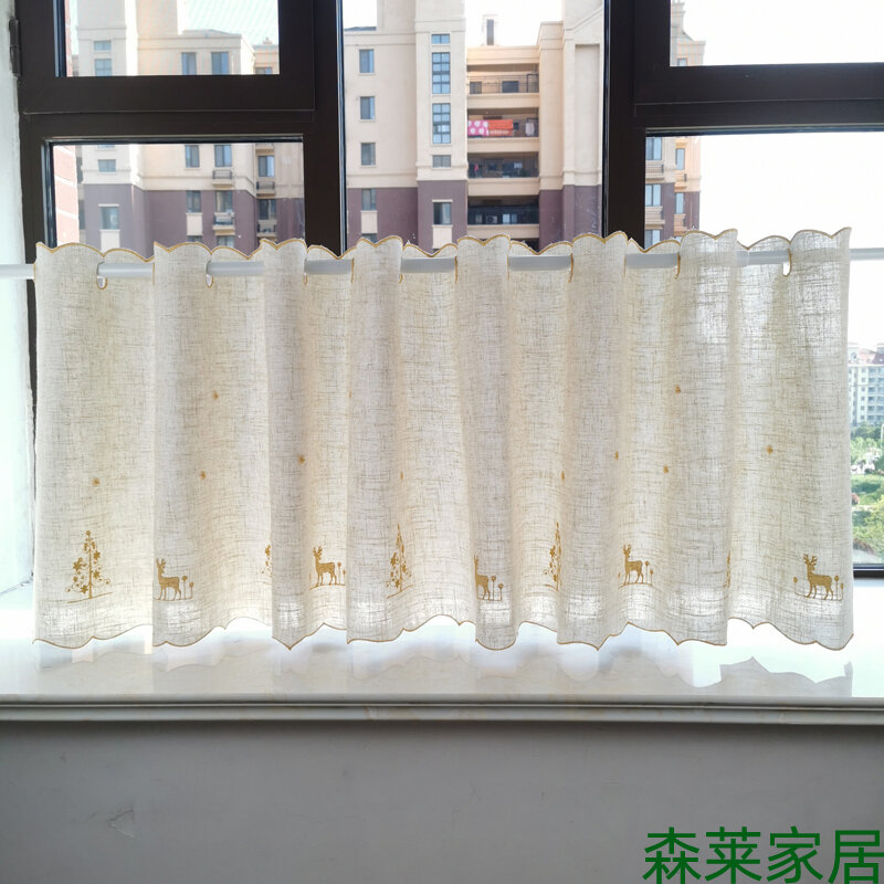 Rèm cửa nửa không cần đục lỗ rèm cửa sổ ngắn rèm một nửa rèm ngắn rèm cửa sổ nhỏ nhà bếp kiểu mỹ cửa sổ lồi ban công vải bông lanh chắn sáng