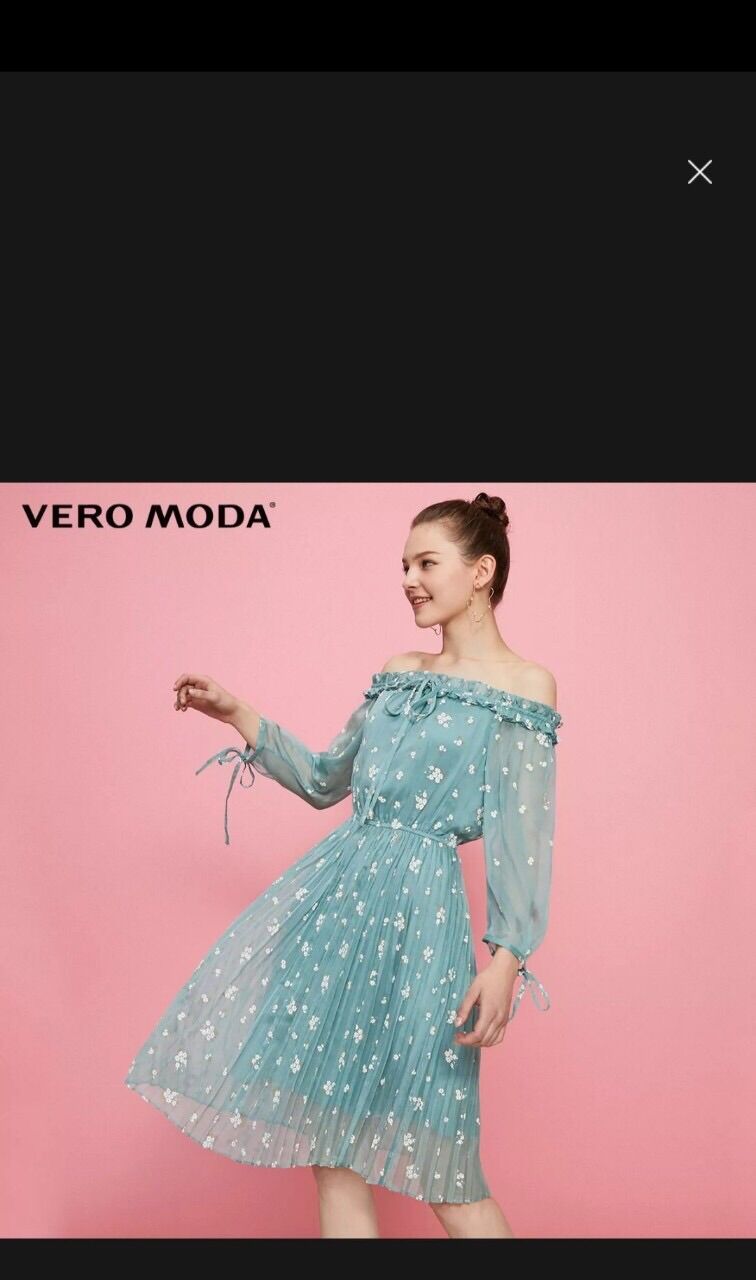 Đầm trễ vai tiểu thư nhưn bèo vero moda