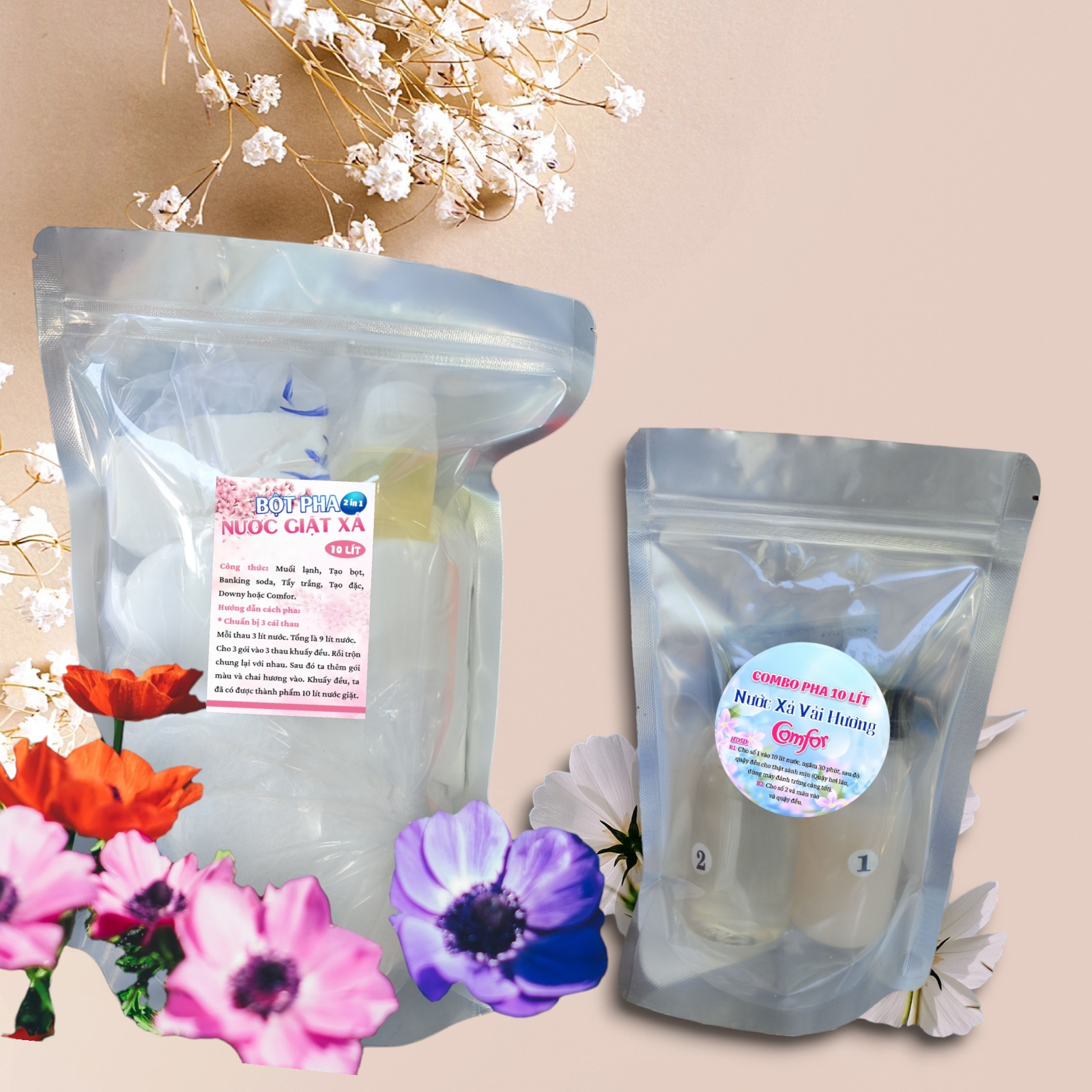 Combo giặt 10lit, xả vải 10 lít ( tặng kèm xịt thơm) thơm ngát tại nhà