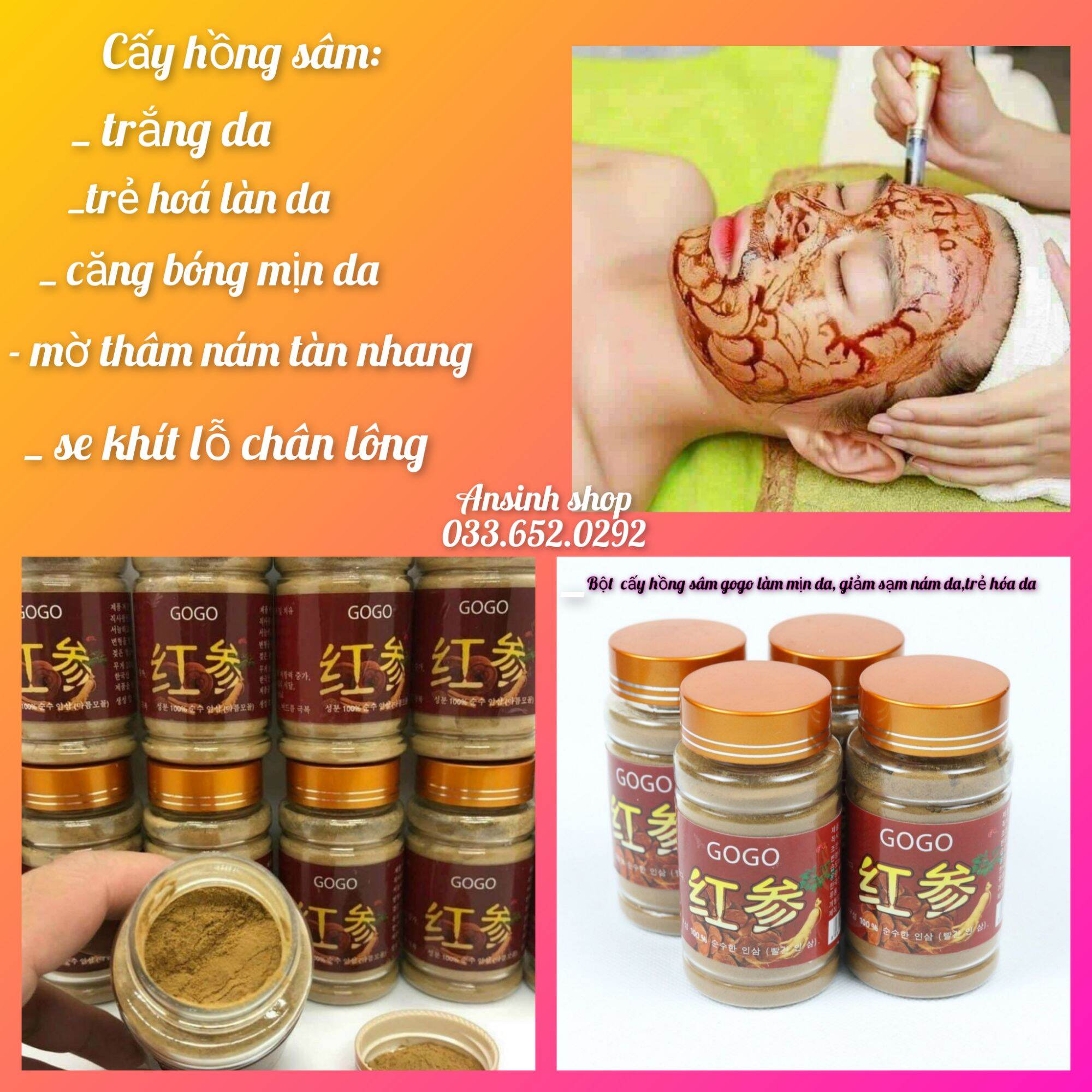 Bột hồng sâm gogo cấy mặt trắng da giảm sạm nám sản phẩm dùng cho spa