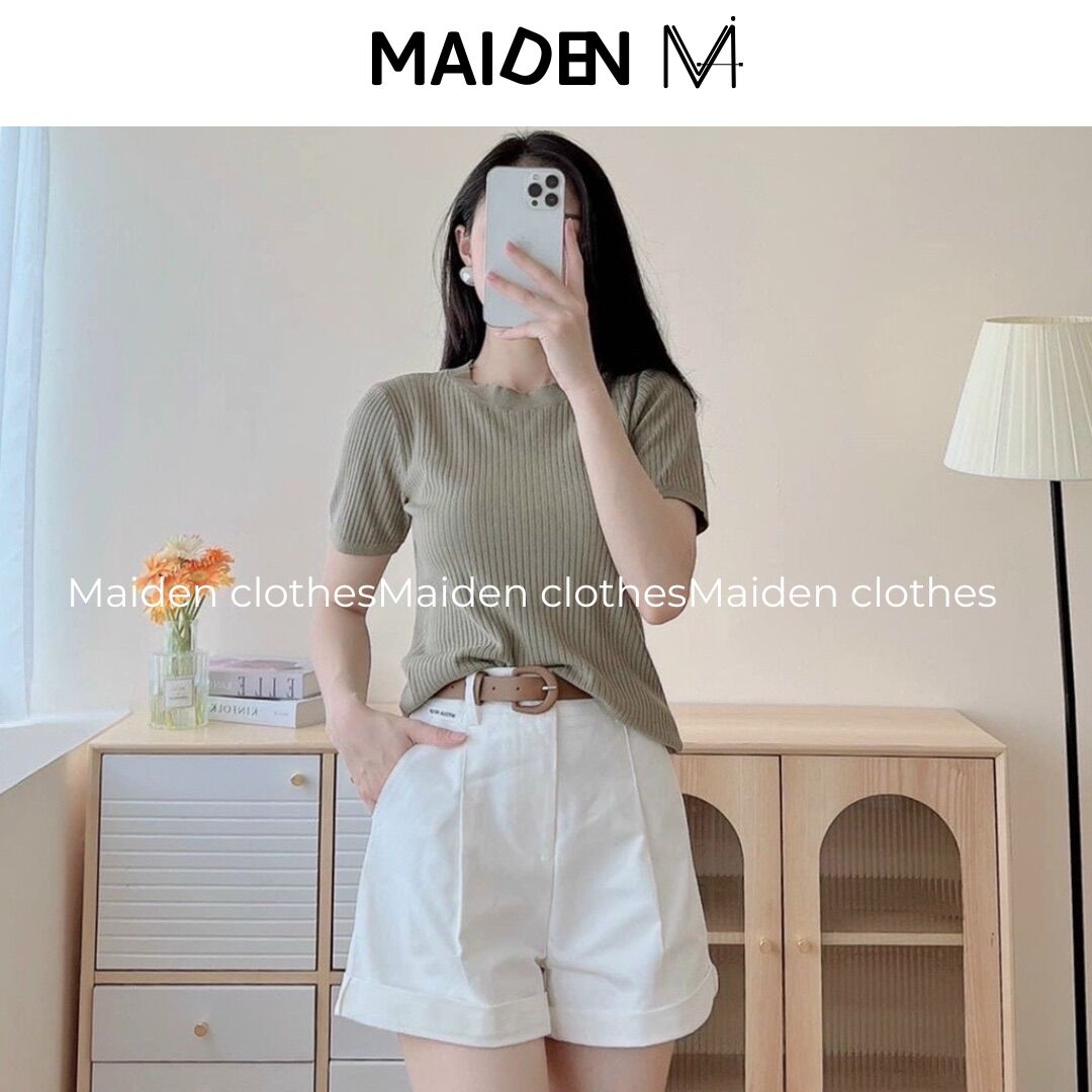 Áo thun tay cổ tròn len hàn maiden