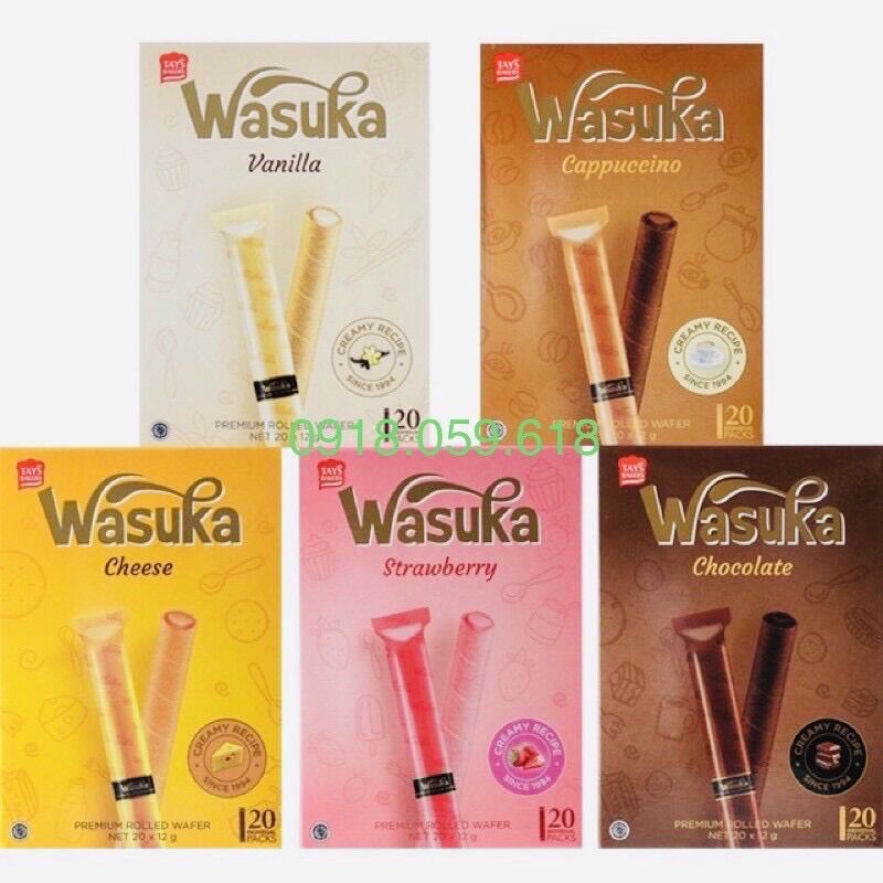 [HCM]Hộp 20 thanh Bánh quế Wasuka nhân Socola