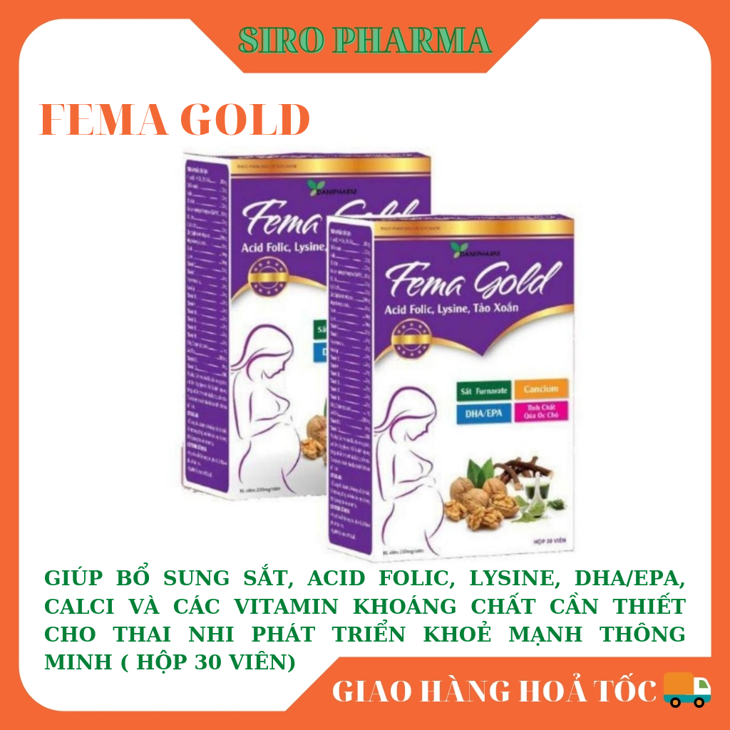 Bổ bầu FEMAGOLD bổ sung Vitamin tổng hợp cho bà bầu bổ sung sắt, canxi ( Lọ 30 Viên)