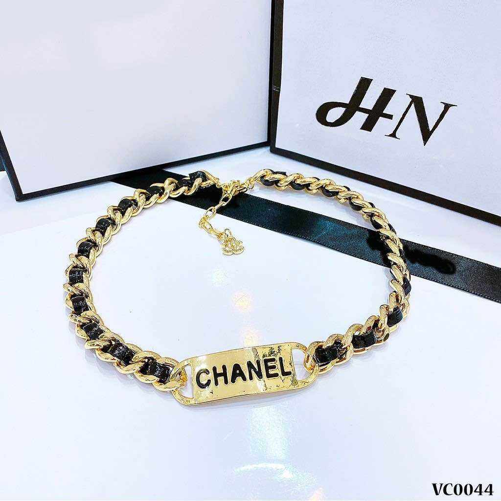 Vòng cổ dây da xích chux vàng nữ hot