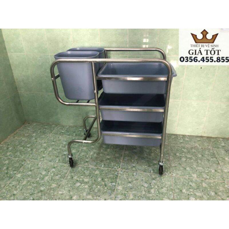 Xe đẩy thu dọn thức ăn,chén dĩa inox chân cong