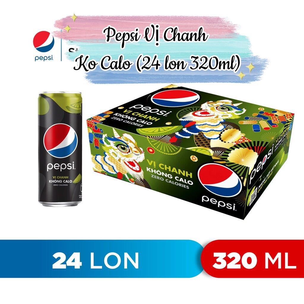 Pepsi Chanh Pepsi Cola Không Calo Thùng 24 lon - Lon 320ml