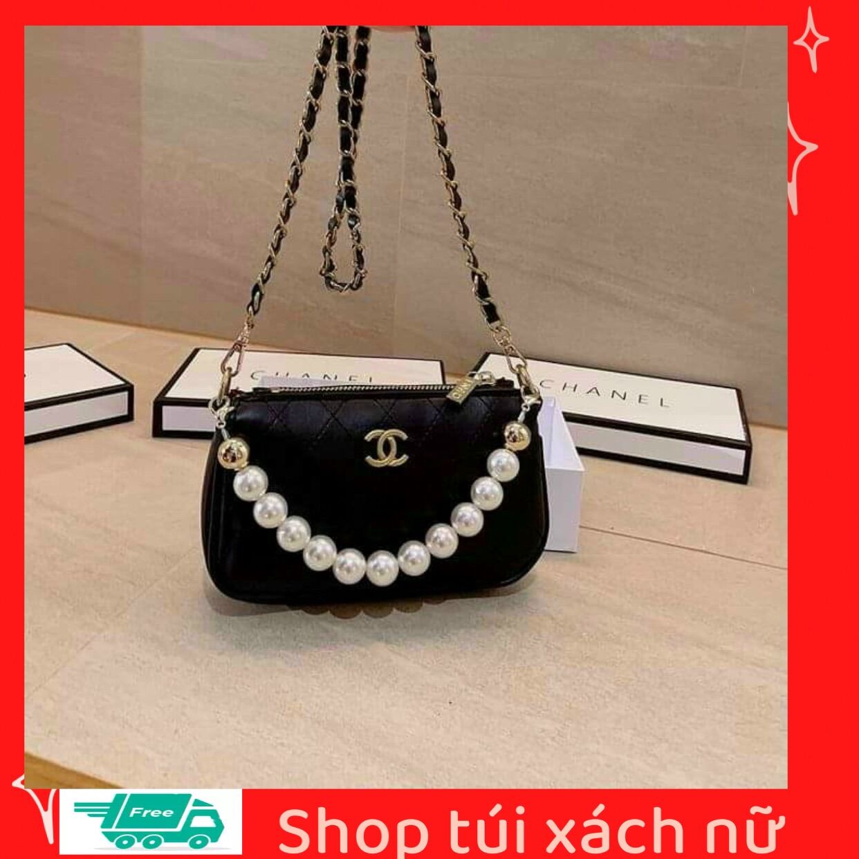 Túi xách nữ thiết kế Ngọc trai,quai viền soắn sang trọng size nhỏ nhắn