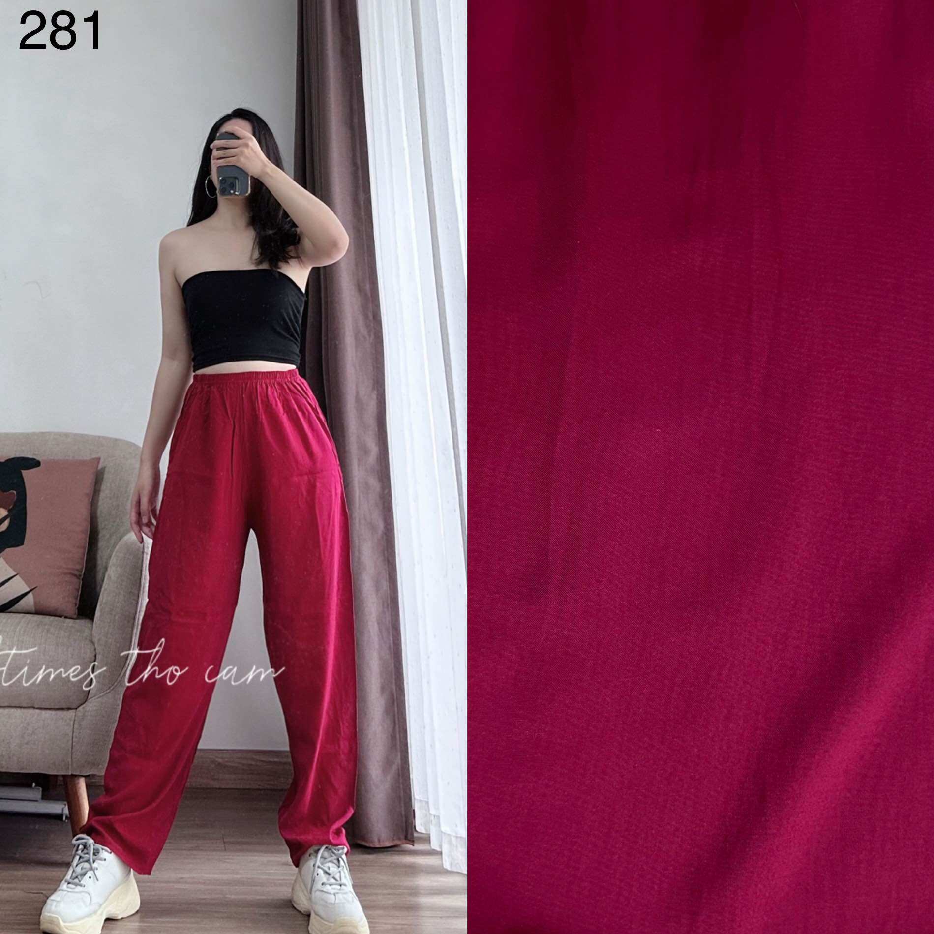 Quần ống suông lanh hoạ tiết thổ cẩm có túi (ống 20cm)
