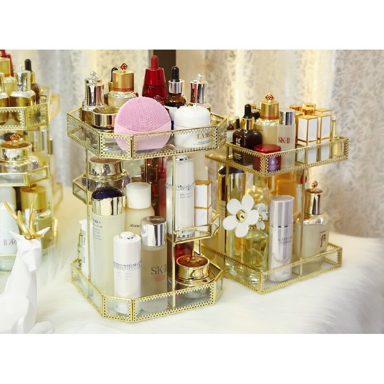 Khay đựng mỹ phẩm xoay 360 độ gold siu đẹp"sẵn hàng"