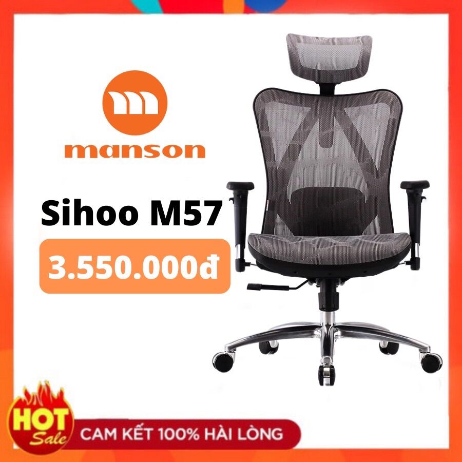 Ghế sihoo m57 m57b màu đen trắng xám - ghế xoay làm việc thiết kế công thái học
