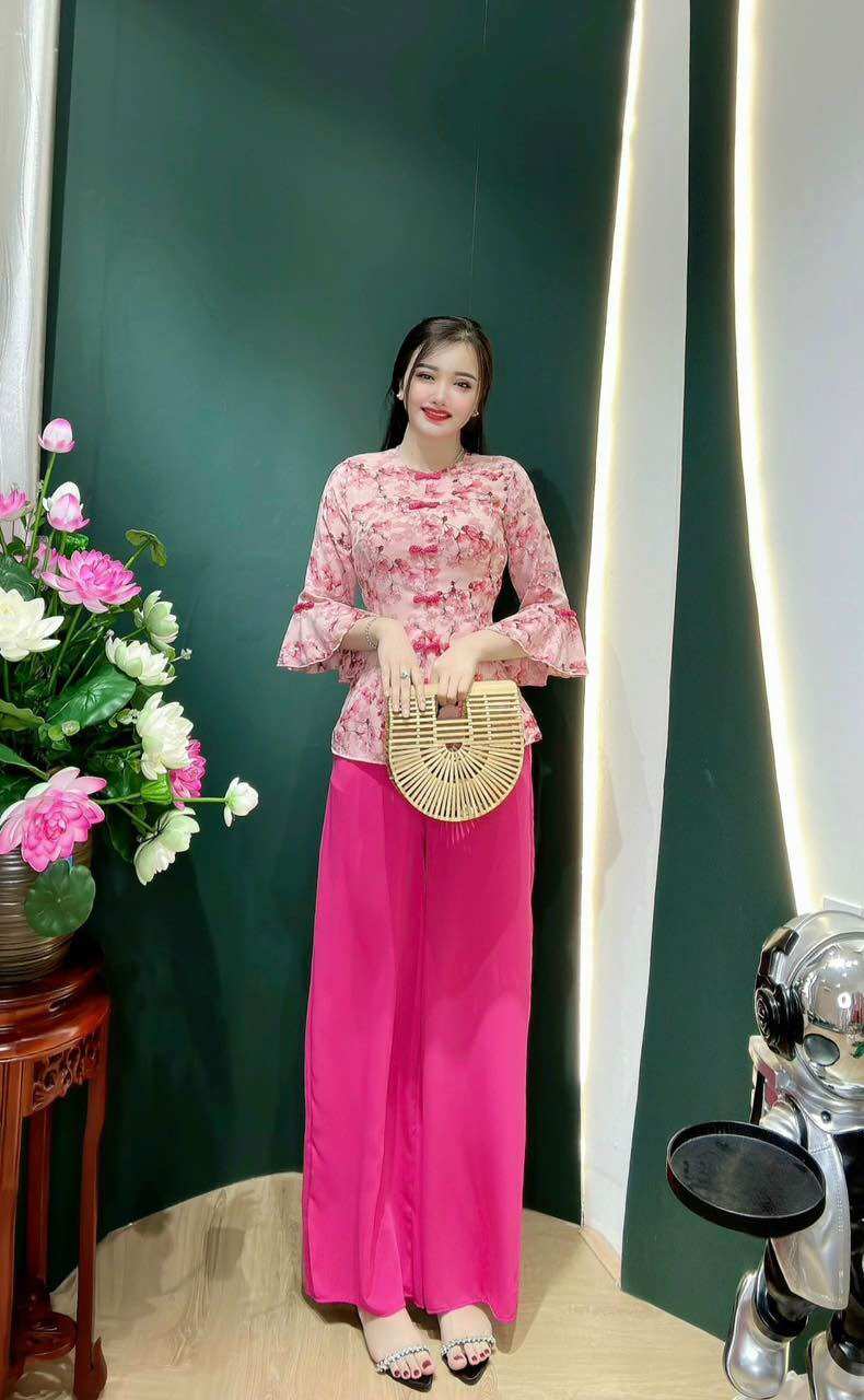 BỘ BÀ BA TAY BÈO HOA VẢI LỤA MANGO ÁO NỮ