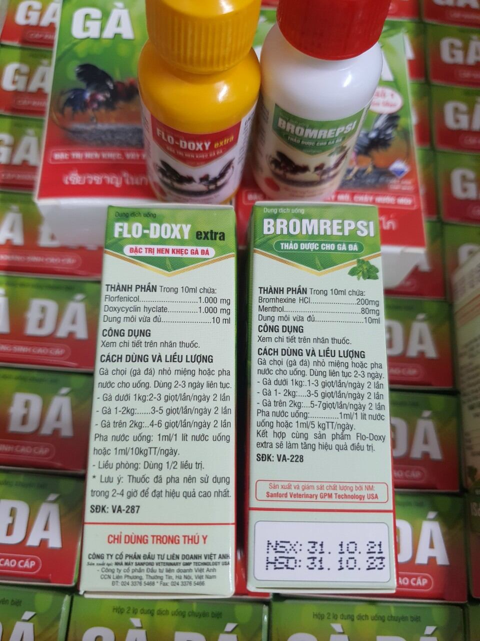 Cặp thuốc trị hen khẹc gà đá Flodoxy và Bromhexin long đờm