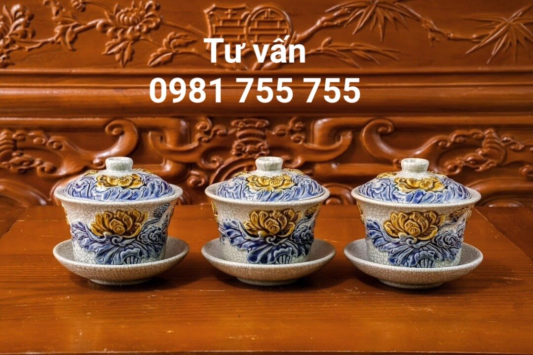 Bát sâm hoa sen thờ cúng men rạn bát tràng - nghệ nhân chế tác
