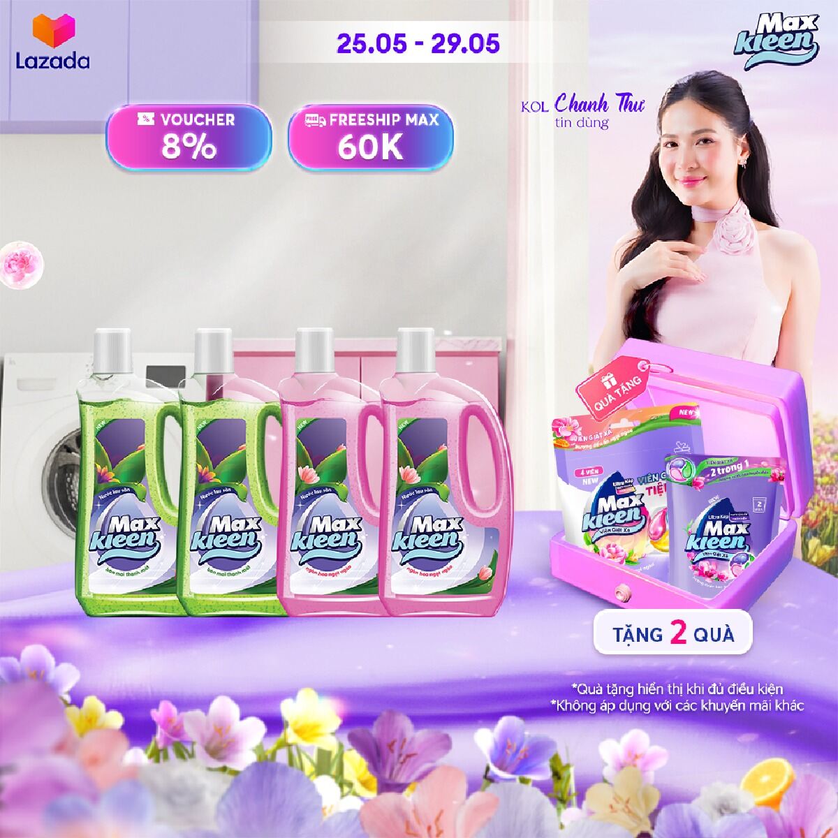 Combo 2 Chai Nước Lau Sàn Ngàn Hoa Ngọt Ngào + 2 Chai Nước Lau Sàn Ban Mai Thanh Mát 1kg