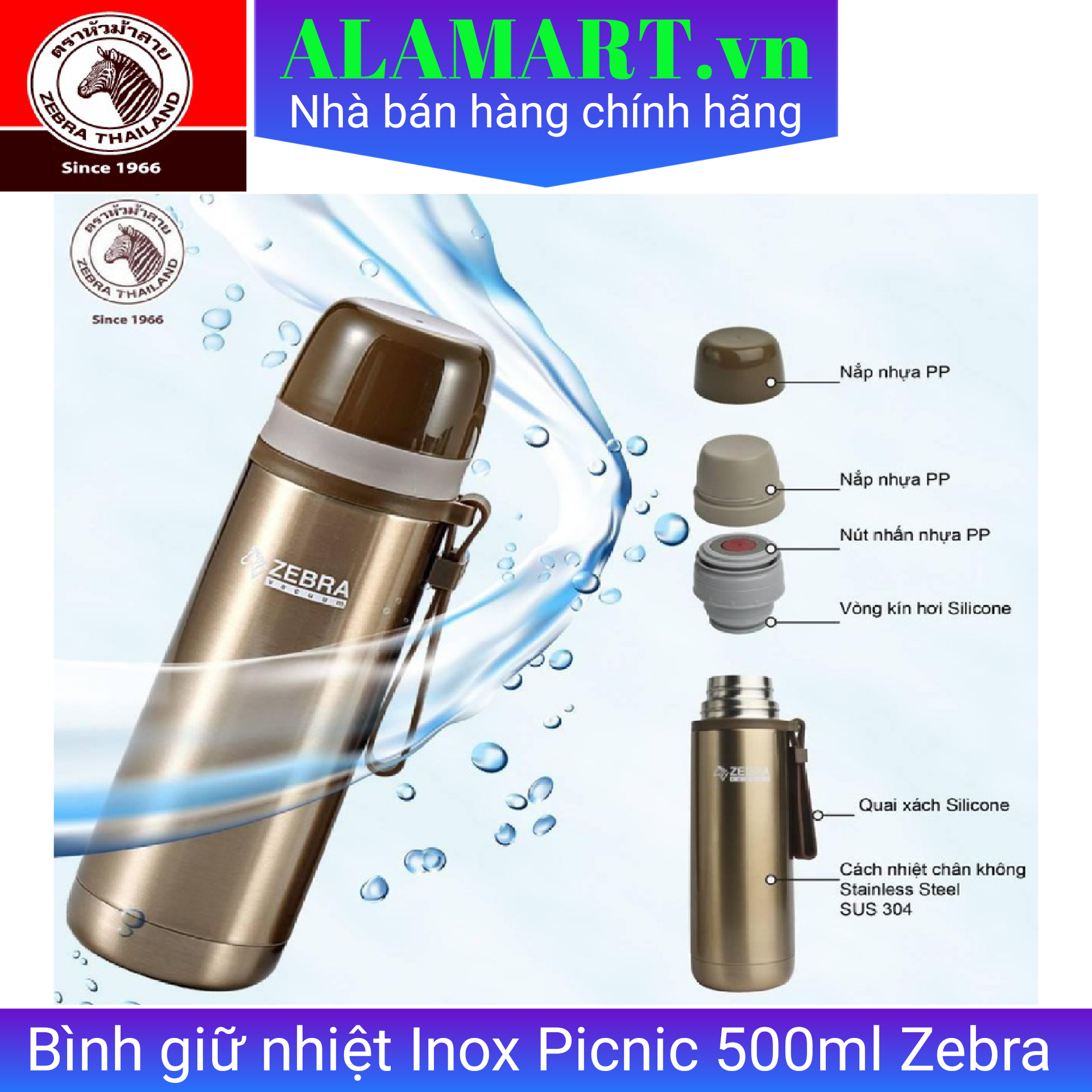 Bình giữ nhiệt Inox Picnic 500ml Zebra - 112651