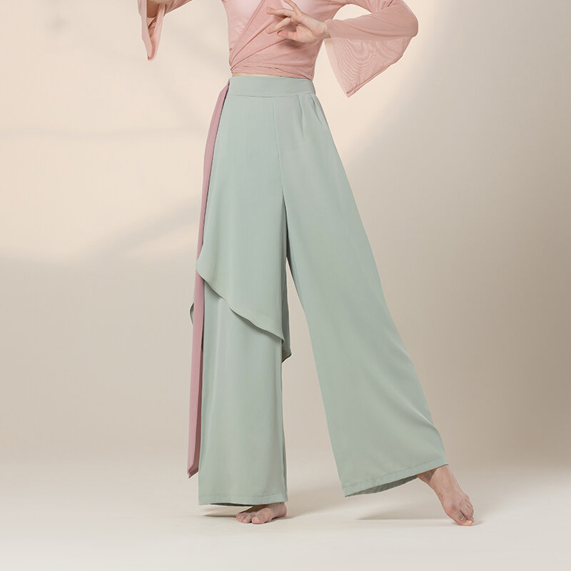 Quần khiêu vũ khiêu vũ trang phục luyện công khiêu vũ cổ điển nữ quần ống rộng màu tương phản bay bổng trang phục khiêu vũ trung quốc quần nhảy hiện đại
