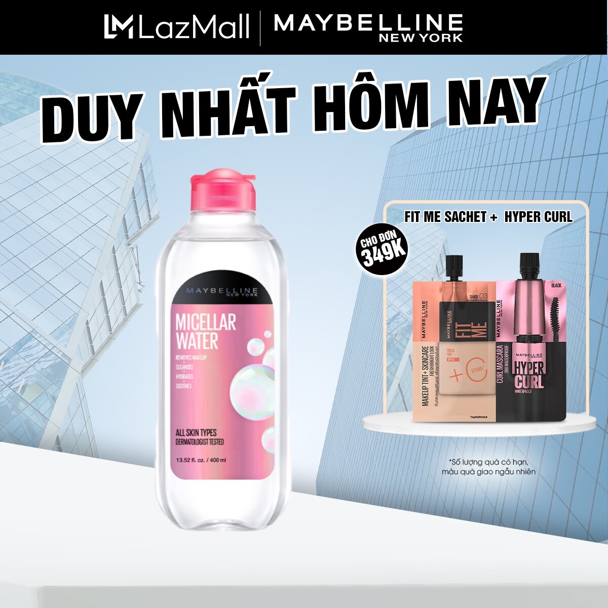 Nước Tẩy Trang Micellar Dưỡng Da Không Cồn 4 Trong 1 Maybelline New York Micellar Water 4-in-1 400ml