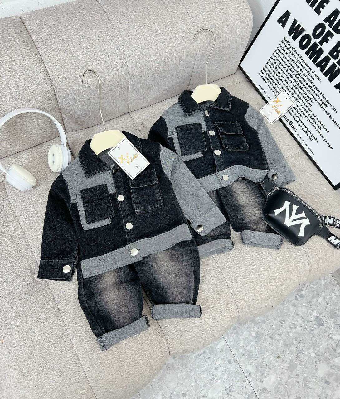 A5-set bộ jean sơ mi dài bé trai 9-26kg