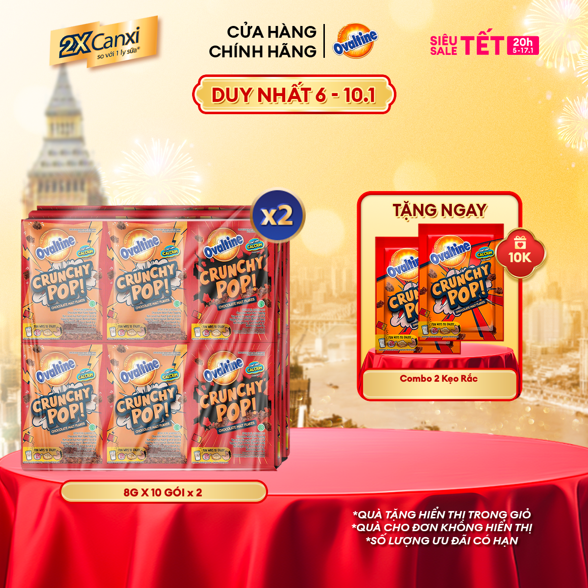 Combo 2 Kẹo rắc Cacao Lúa Mạch Ovaltine Giòn Vị Sô Cô La 8G x 10 Gói