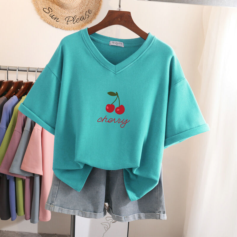 Áo Phông 2023 Cotton Cho Cô Nàng Mập Cỡ Lớn Ít Người Biết Cảm Giác Thiết Kế Trang Phục Mùa Hè Ngắn Tay Cho Nữ Áo Cổ V Che Bụng Rộng Rãi Mẫu Mới Sành Điệu