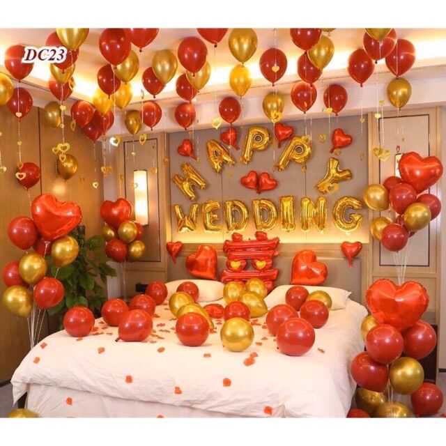 Set bóng trang trí phòng cưới tone màu đỏ vàng