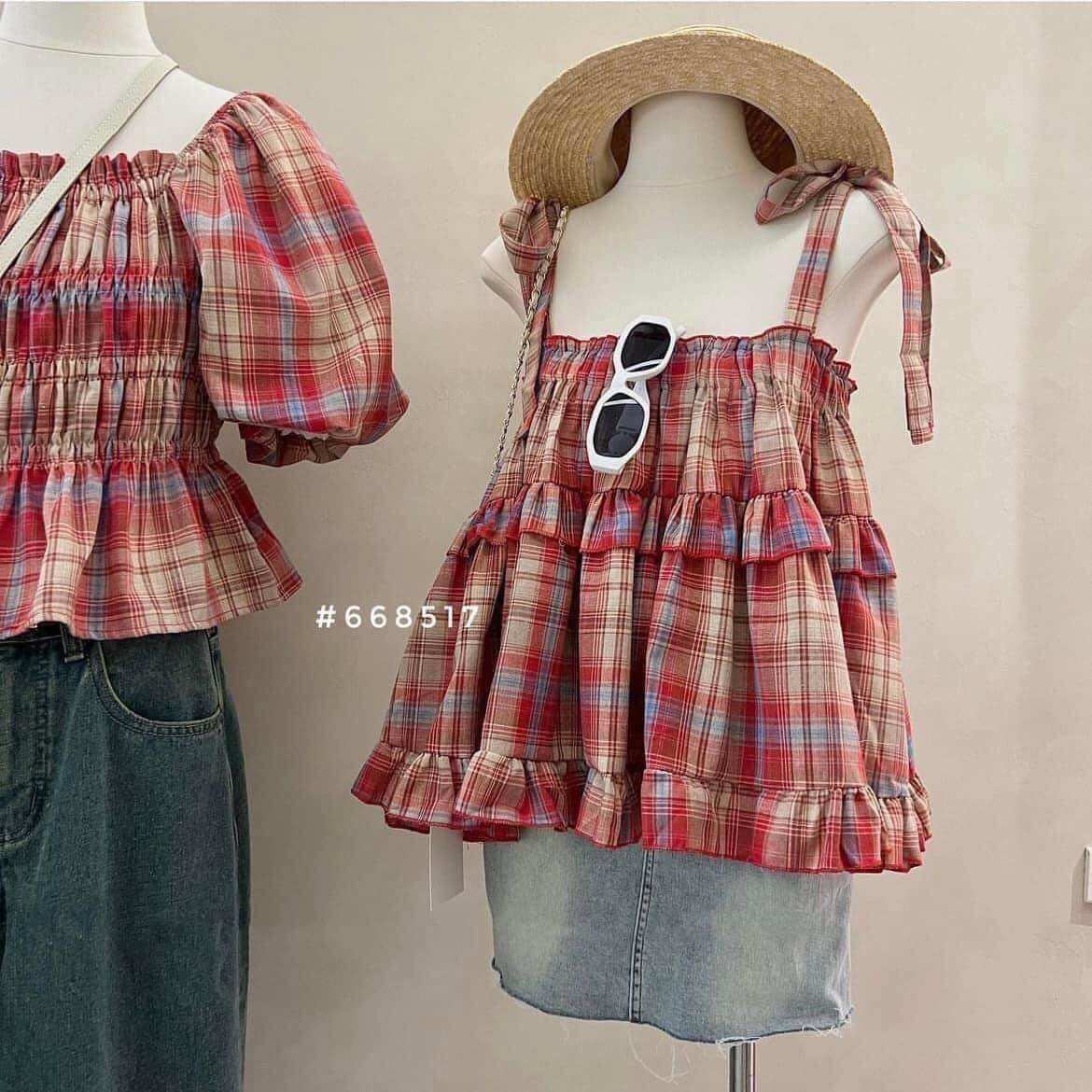 Áo hai dây babydoll chất kẻ thô