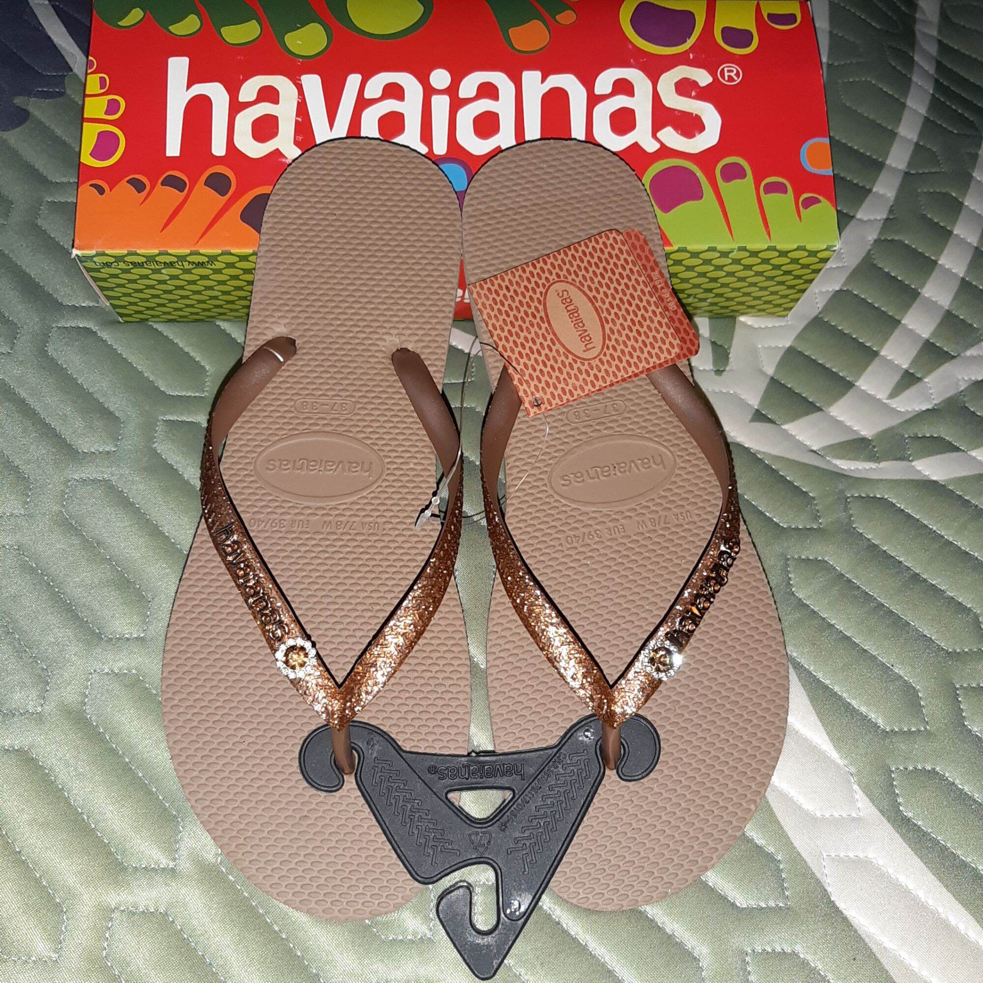 🔥FREESHIP🔥HAVAIANAS - Dép nữ Slim Kim Tuyến Đính Đá Hoa Mai