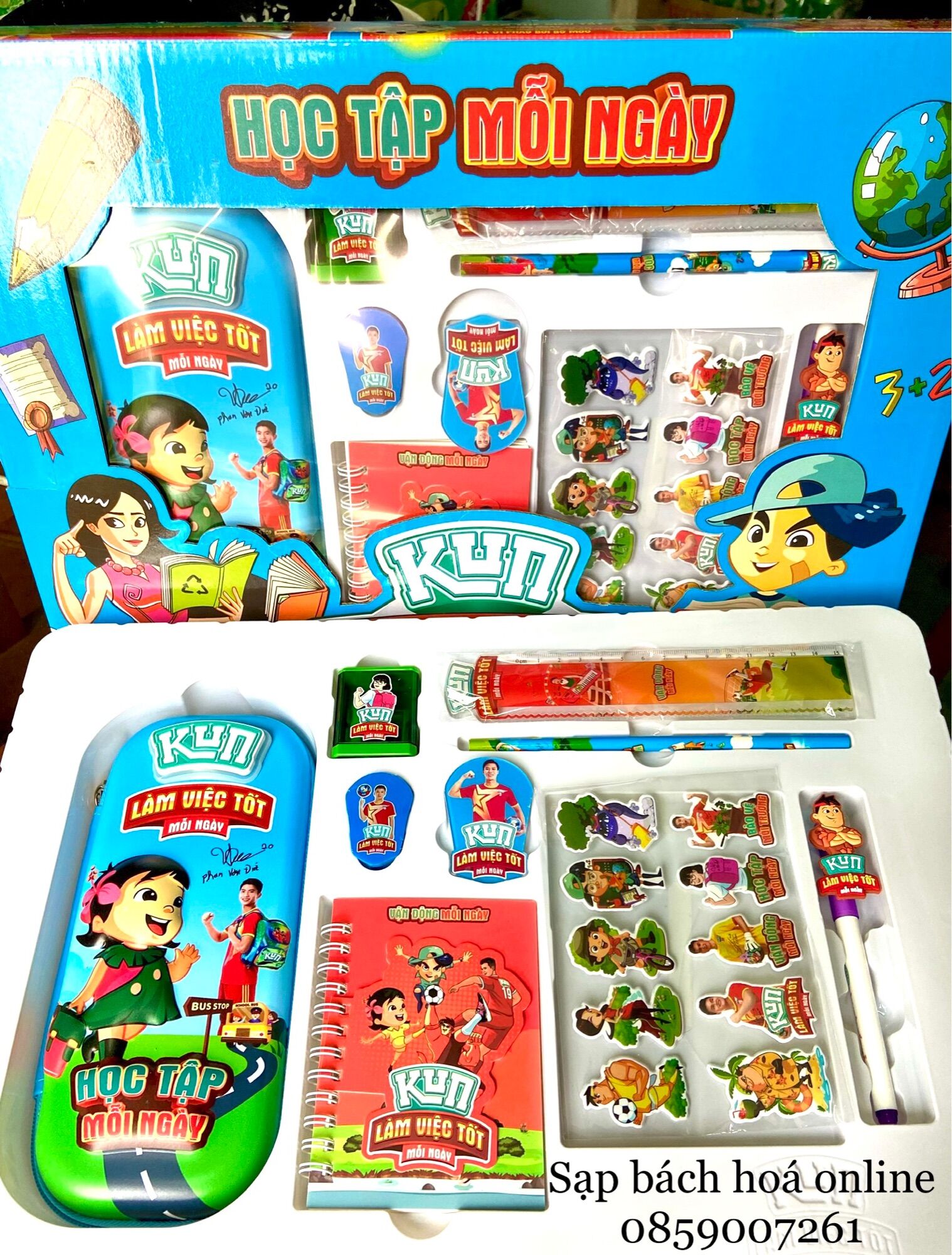 Bộ đồ dùng học tập Kun - Bộ đồ dùng sữa Kun set 9 món cao cấp