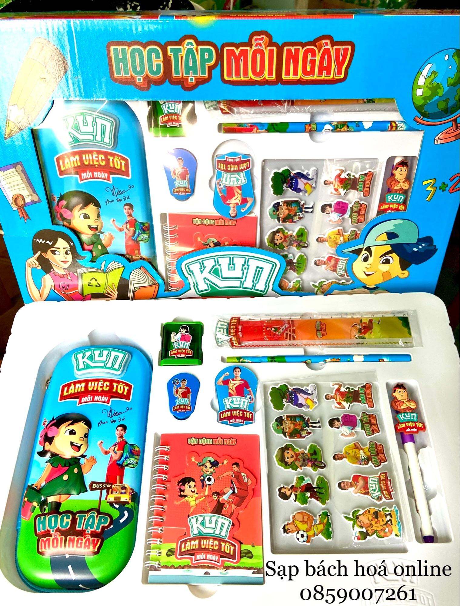 Bộ đồ dùng học tập Kun - Bộ đồ dùng sữa Kun set 9 món cao cấp