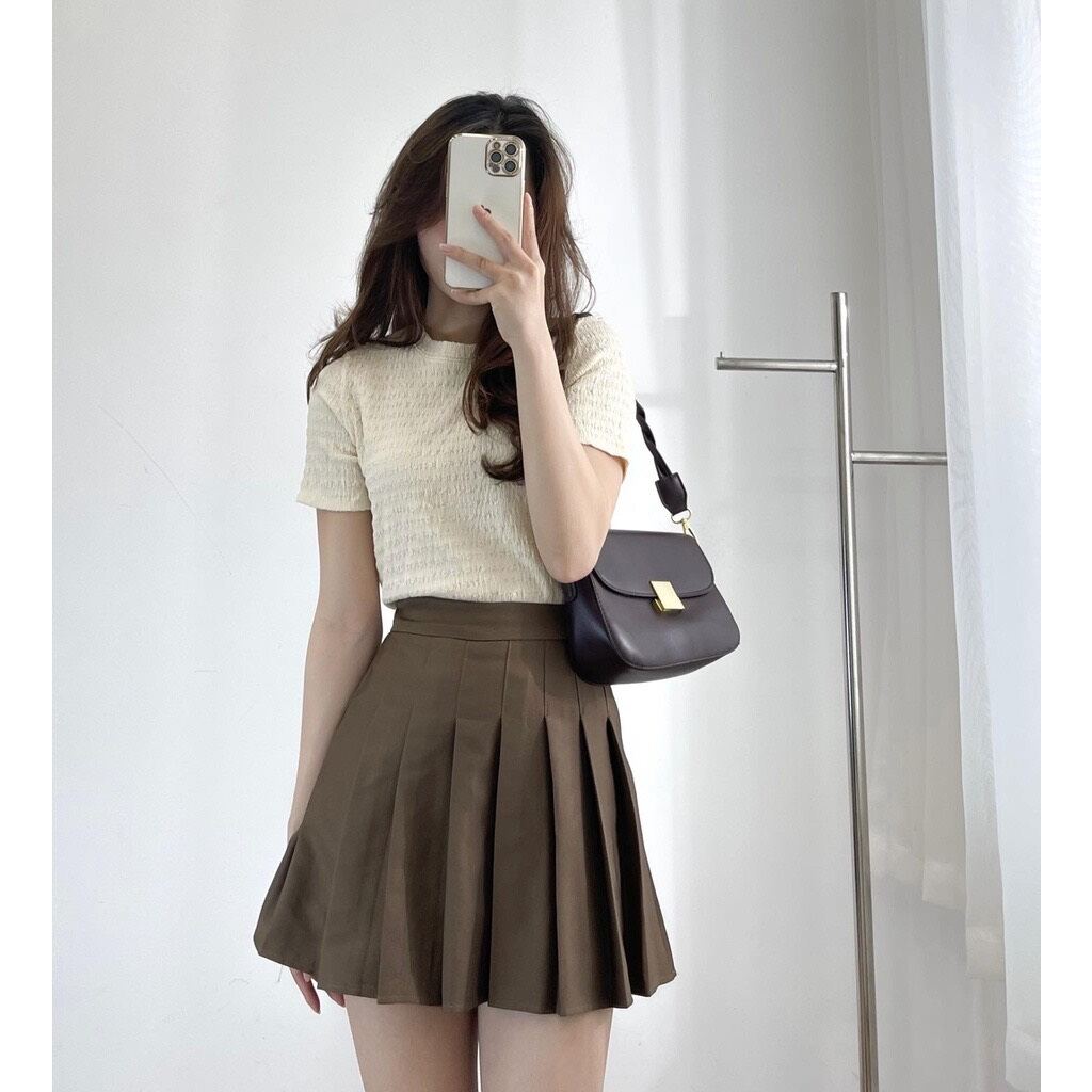 Áo Xốp Nhăn Cổ Tròn Dáng Vừa Cho Nữ