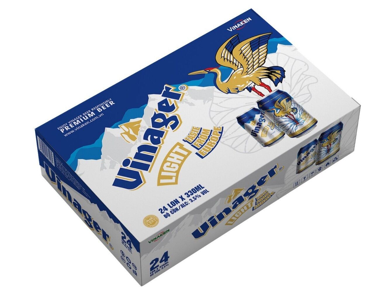 VINAGER LIGHT - BIA CON CÒ - THÙNG 24 LON