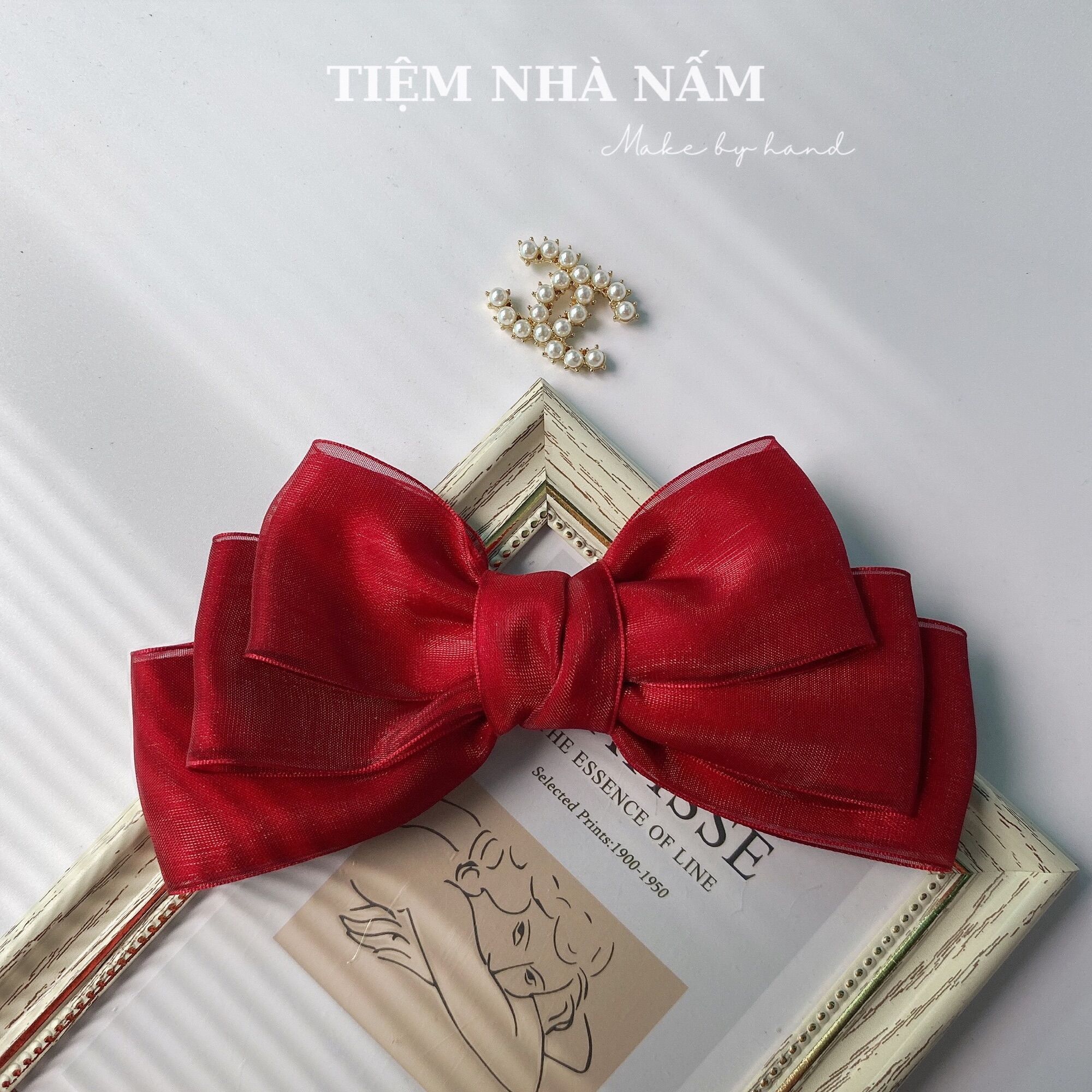 🎀 KẸP TÓC NƠ TO SATIN PHỐI VOAN HÀN QUỐC - [ Nhà Nấm handmade]