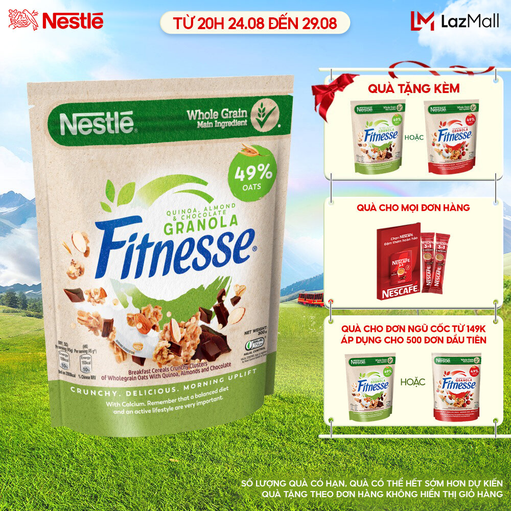 Ngũ cốc ăn sáng Fitnesse Granola Diêm Mạch, Hạnh Nhân & Sô Cô La