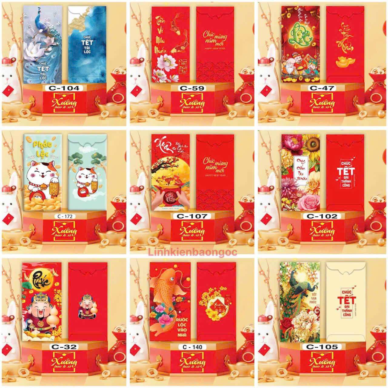 Bao lì xì tết 2025 (combo 100 bao lì xì 10 mẫu khác nhau )