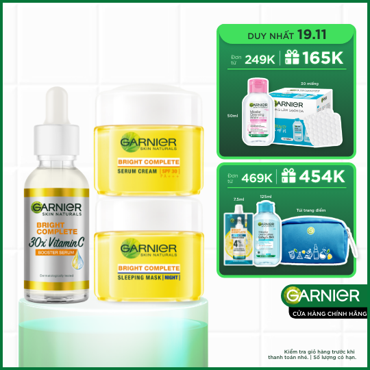 Bộ đôi tinh chất và kem dưỡng da ngày đêm làm sáng đều màu da chỉ từ 3 ngày Garnier Bright Complete 