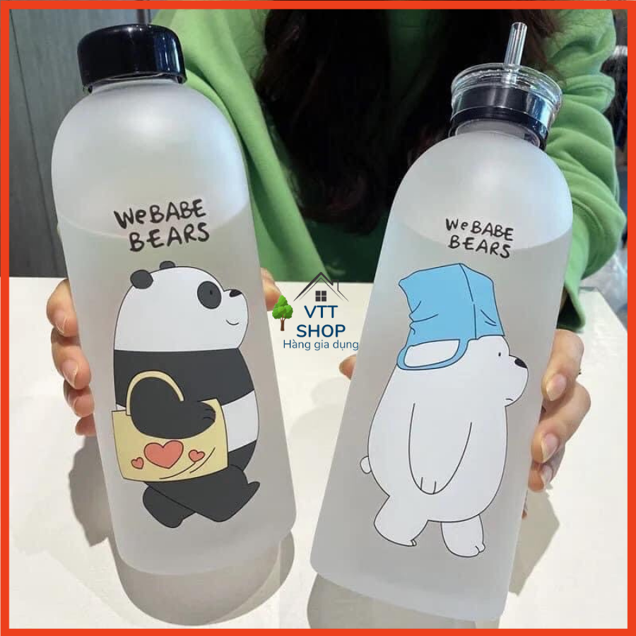Bình nước nhựa gấu We Babe Bears (Chúng tôi đơn giản là gấu) 1000ml đầy đủ phụ kiện 7 món cao cấp, cute dễ thương, an toàn cho sức khỏe