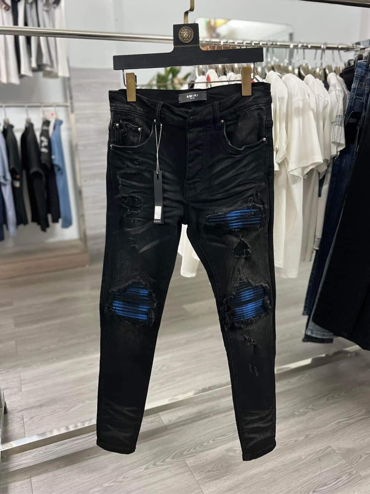Quần bò nam Amiri Like Auth đen vá xanh nước biển mới hot trend 2023