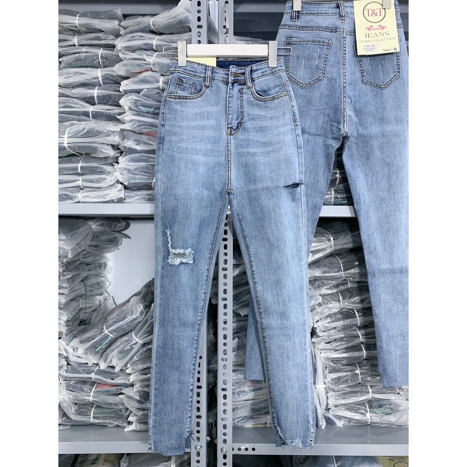 Quần jean nữ cạp lưng siêu cao ôm co dãn mềm