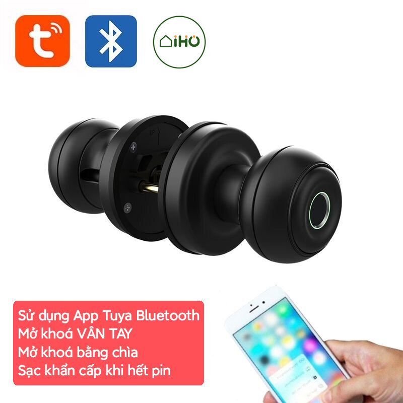 Khoá cửa vân tay Khoá cửa Knob thông mình App Tuya Bluetooth Tặng kèm pin khoá tay tròn