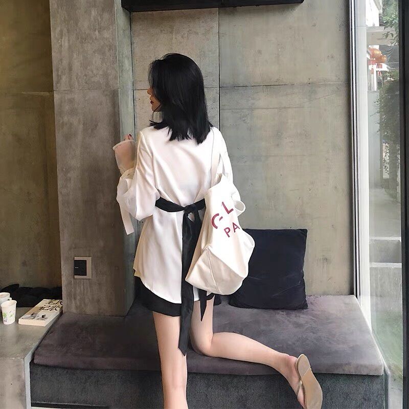 Áo sơ mi có phối dây đen quấn eo xinh t1