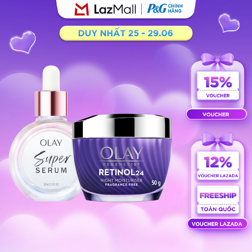 Combo 2 SUPER SERUM OLAY SỨC MẠNH TỪ 5 DƯỠNG CHẤT TRONG 1 - Chai 30ML Và Kem Dưỡng Ẩm OLAY RETINOL24 50G