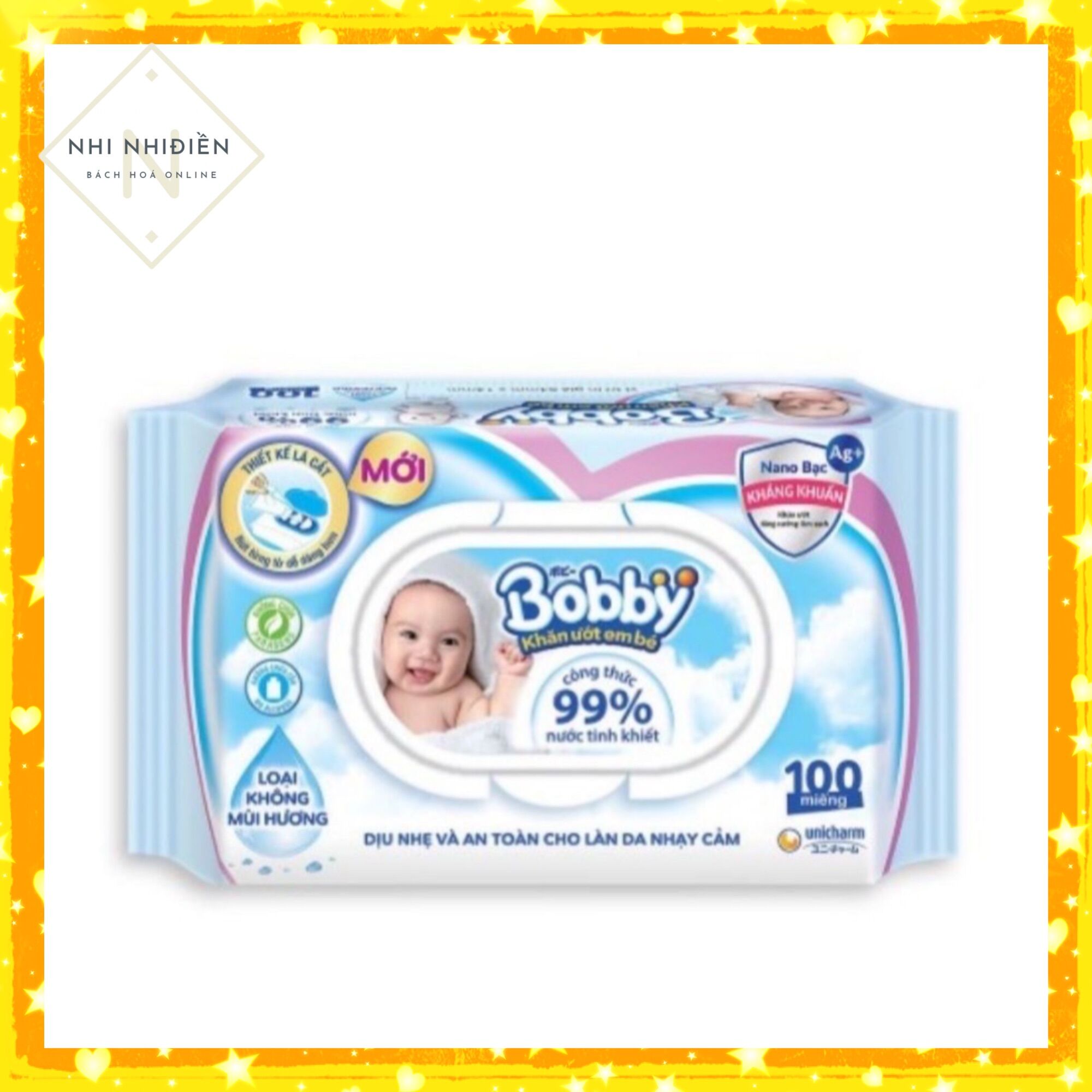 Khăn ướt Bobby Care không mùi 100 miếng