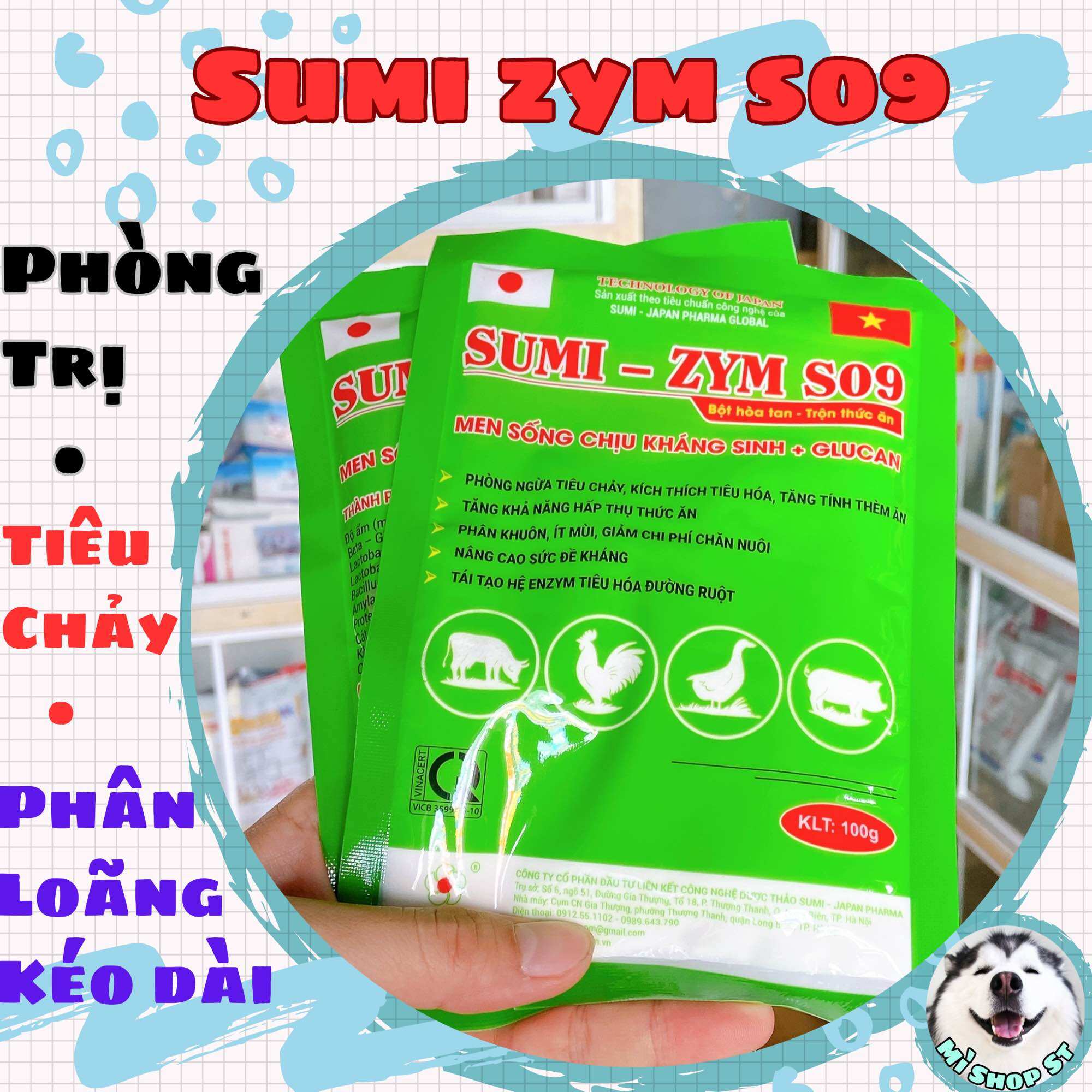 Sumi Zym S09 Men tiêu hóa sống chịu kháng sinh cho gà đá, gà chọi gói 100gram