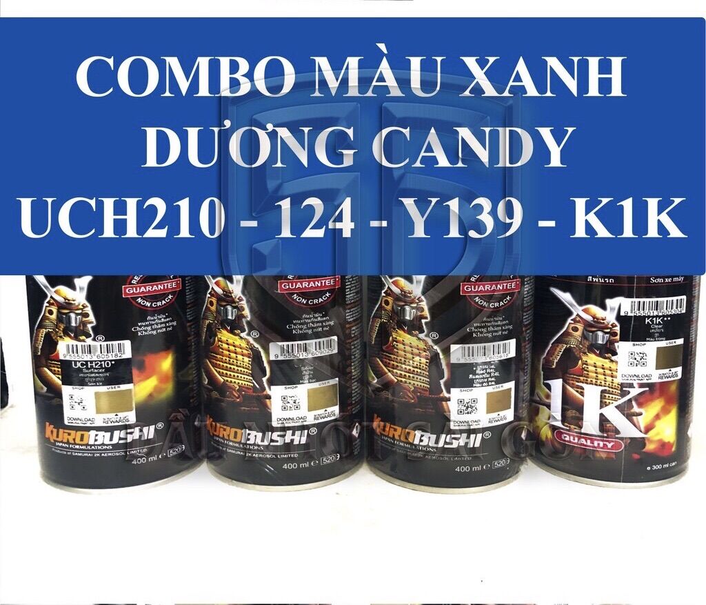 Combo 4chai Sơn samurai màu xanh dương Candy Y139