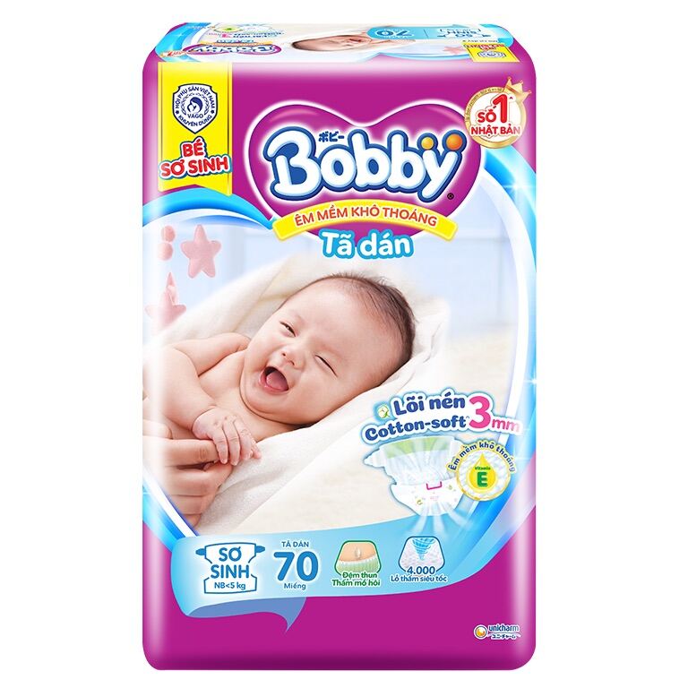 Bỉm tã bobby- tã dán sơ sinh size xs70 miếng