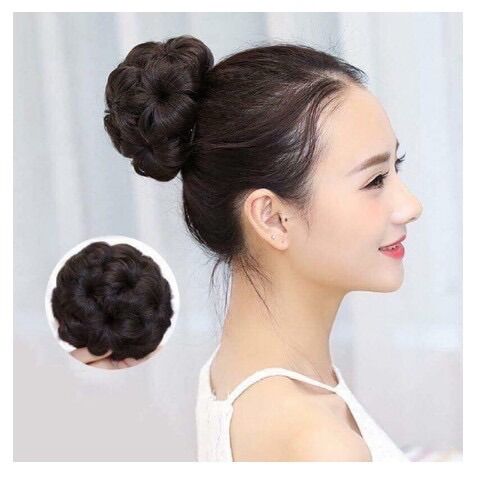 Tóc giả búi trung niên hoa trà ❇️