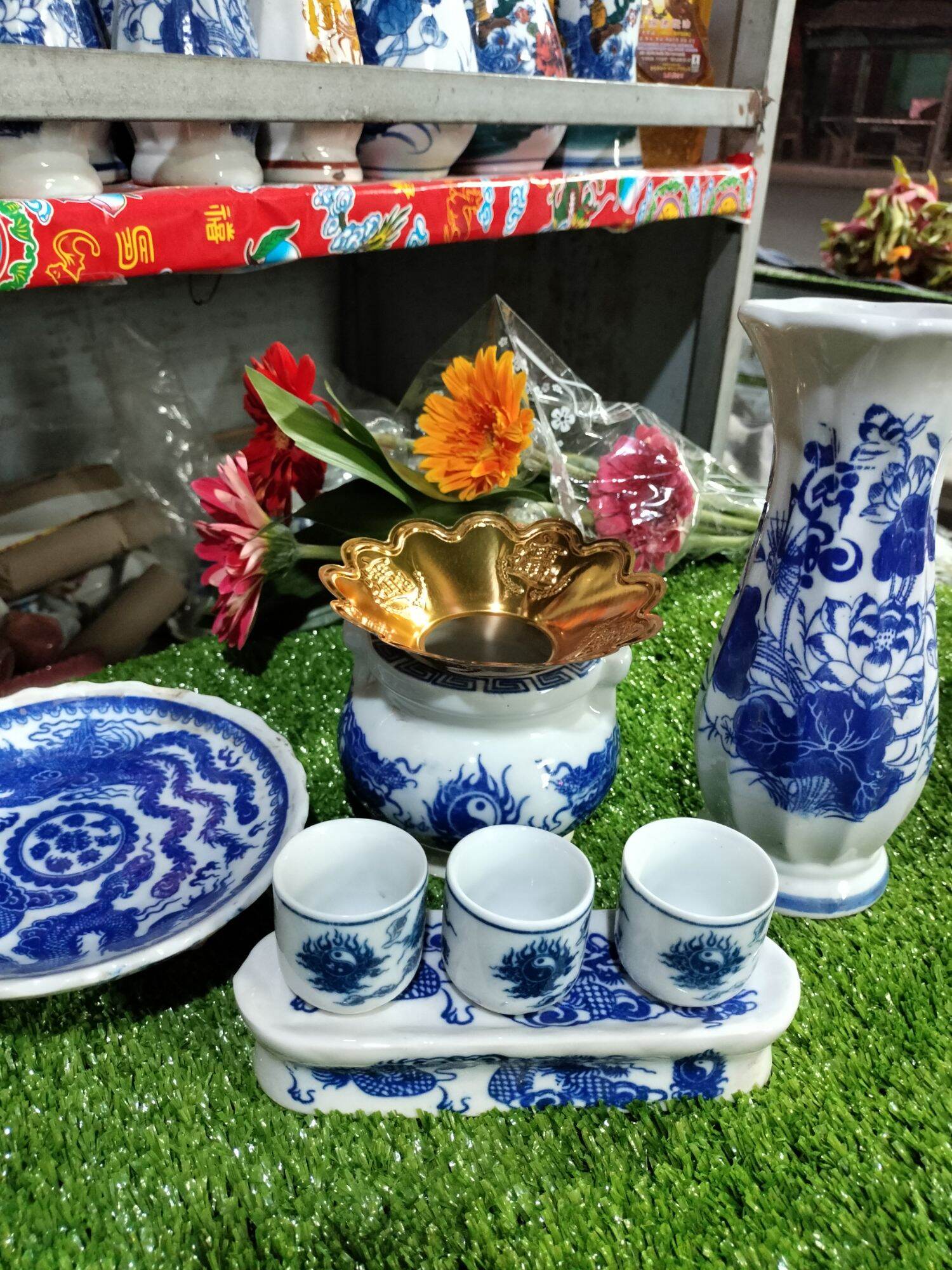Bộ án thờ 3 ly, 5 ly rồng xanh
