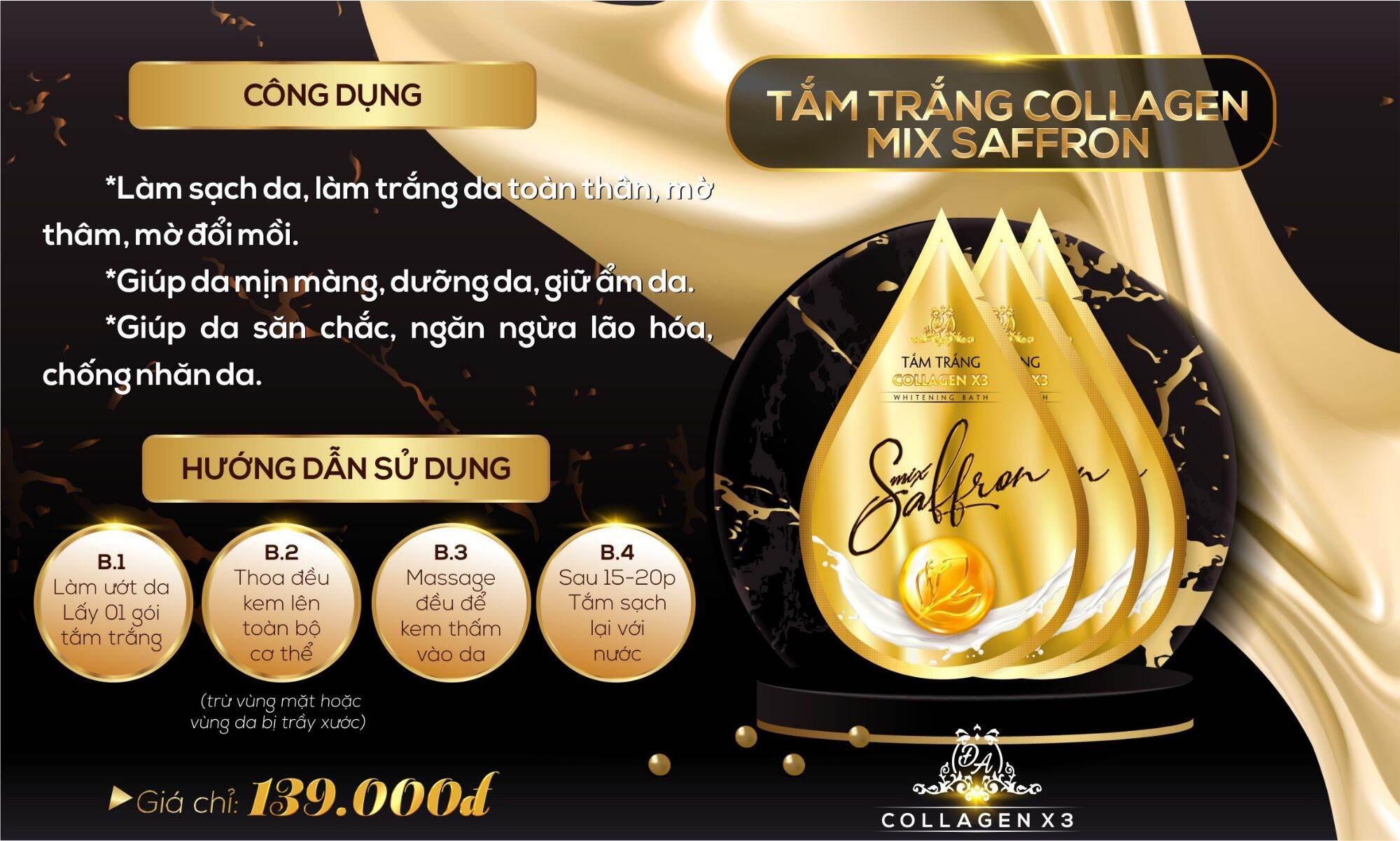 Tắm Trắng Collagen X3 Mix Saffron - Mỹ Phẩm Đông Anh Chính Hãng