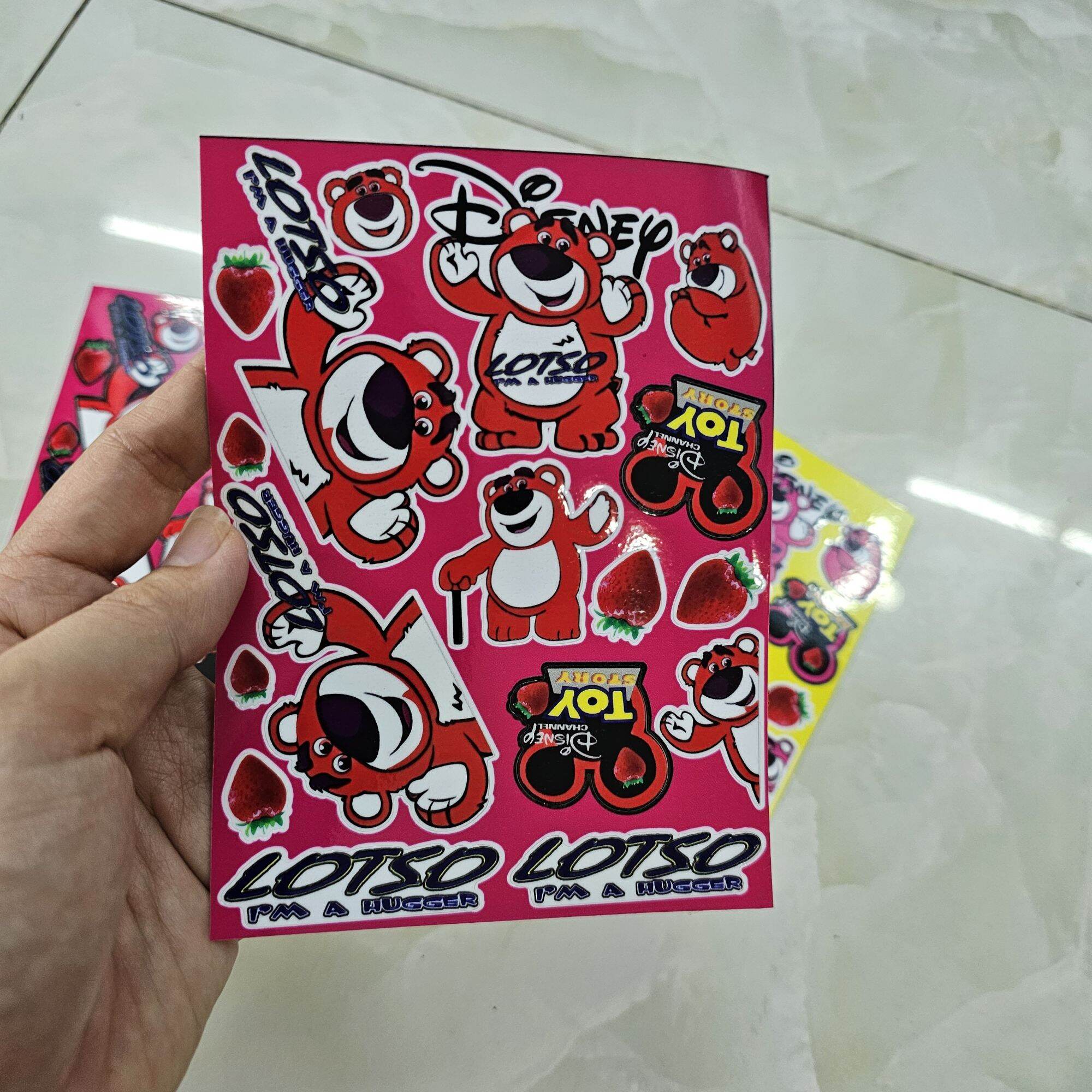 Combo tem logo sticker gấu dâu lotso mini dễ thương