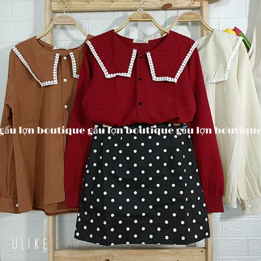 áo sơ mi cổ thủy thủ viền ren vintage